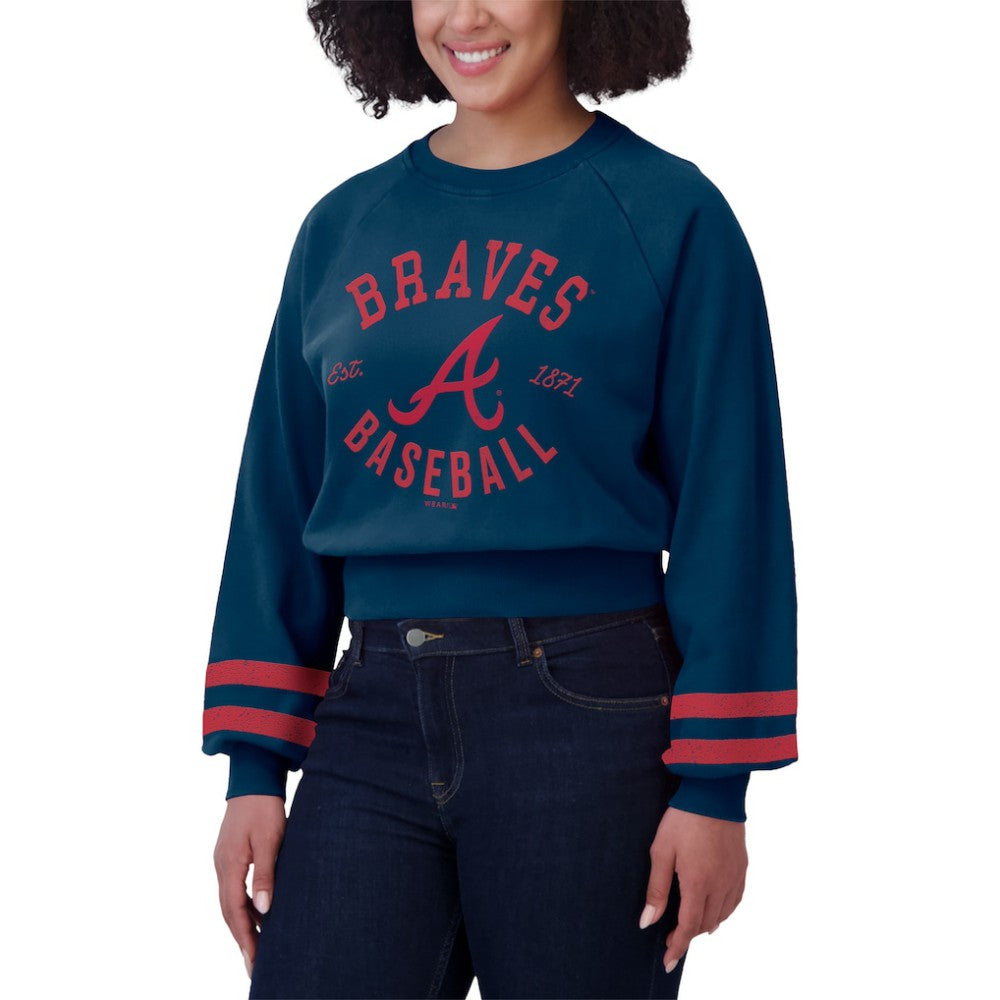 Atlanta Braves WEAR by Erin Andrews Women's Vintage Washed Cropped Pullover Sweatshirt Near Me