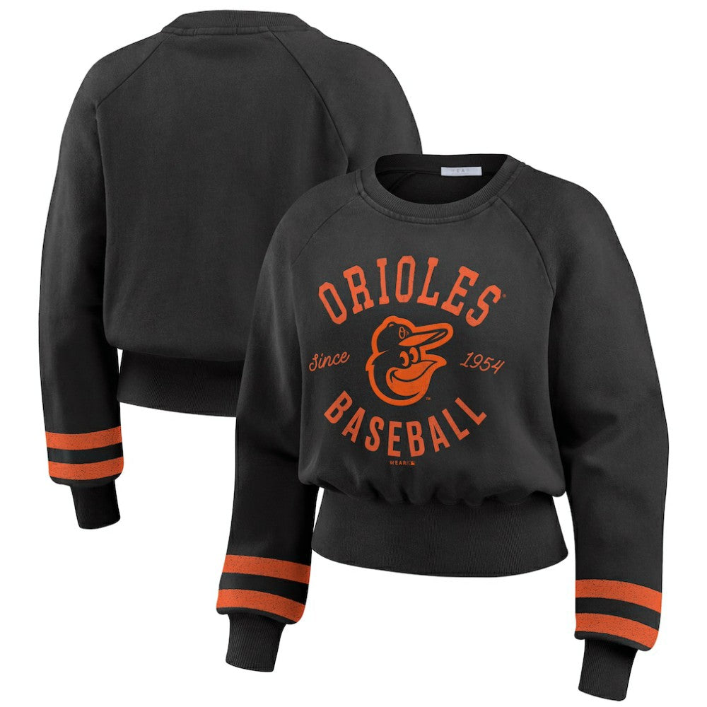Baltimore Orioles WEAR by Erin Andrews Women's Vintage Washed Cropped Pullover Sweatshirt Sale