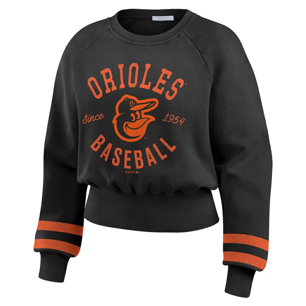 Baltimore Orioles WEAR by Erin Andrews Women's Vintage Washed Cropped Pullover Sweatshirt Sale