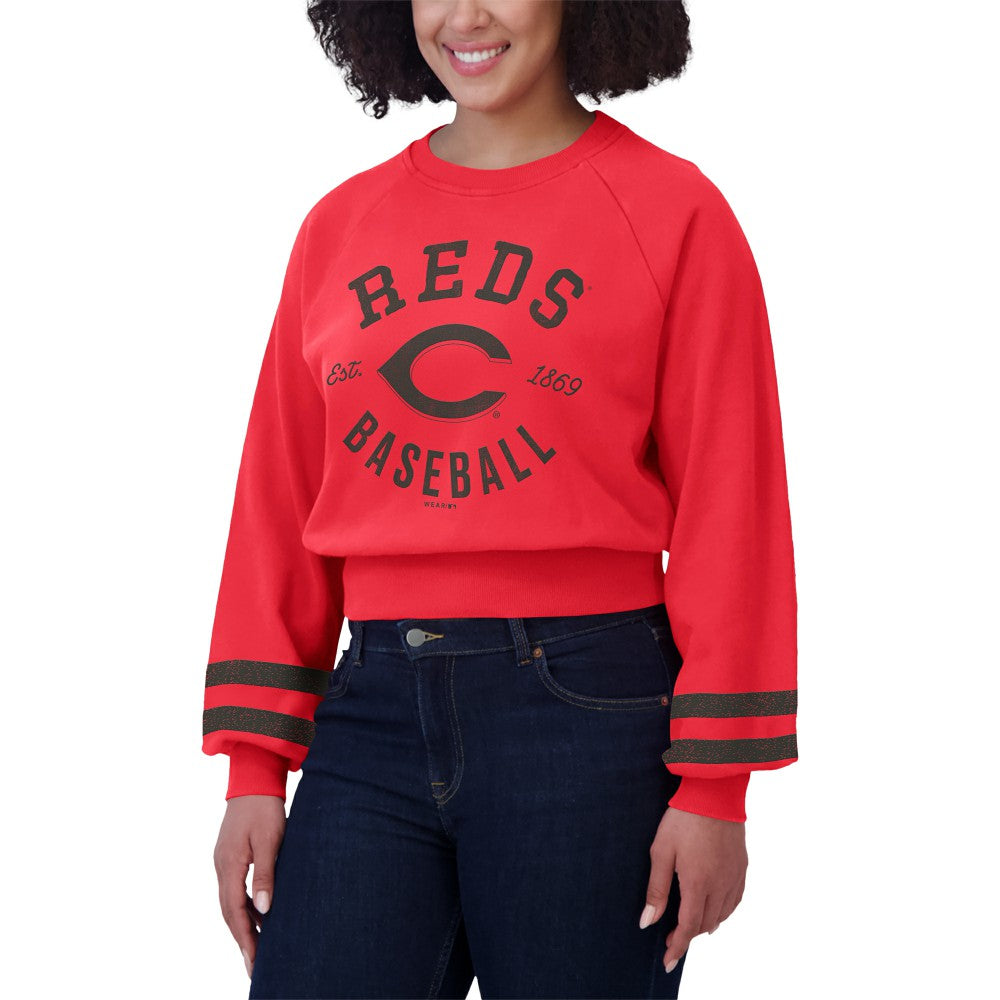 Cincinnati Reds WEAR by Erin Andrews Women's Vintage Washed Cropped Pullover Sweatshirt for sale