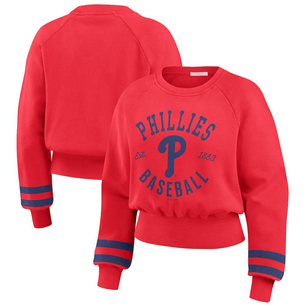 Philadelphia Phillies WEAR by Erin Andrews Women's Vintage Washed Cropped Pullover Sweatshirt Sale