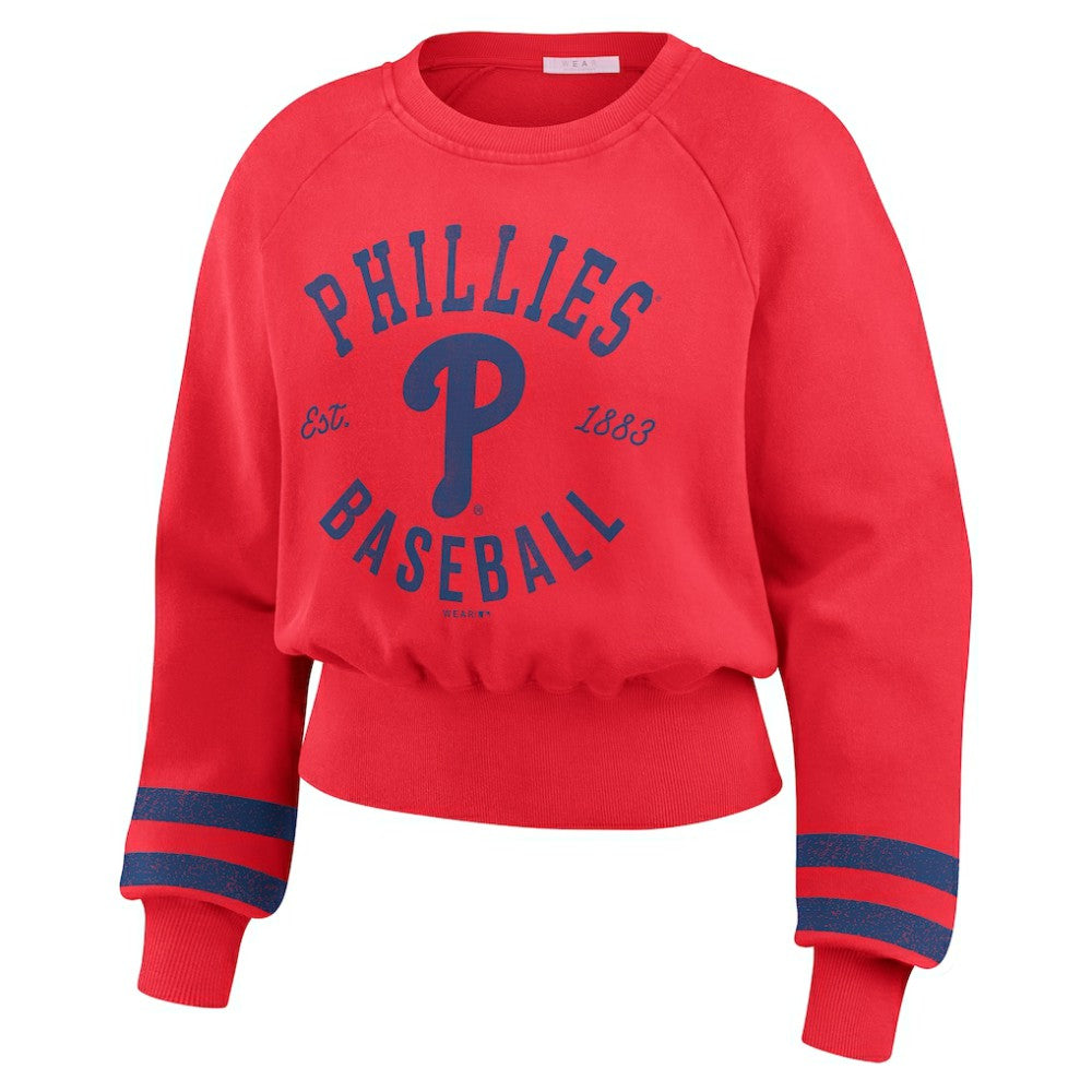 Philadelphia Phillies WEAR by Erin Andrews Women's Vintage Washed Cropped Pullover Sweatshirt Sale