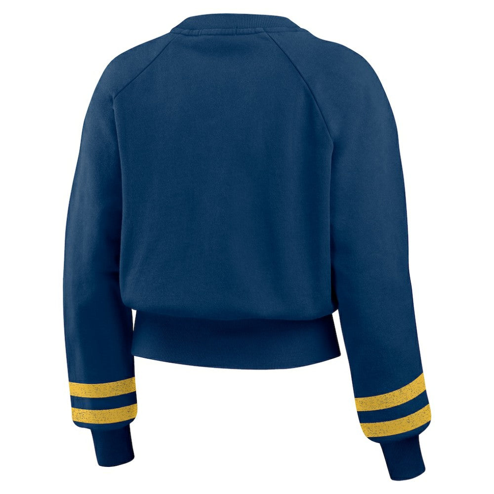 Milwaukee Brewers WEAR by Erin Andrews Women's Vintage Washed Cropped Pullover Sweatshirt Sale