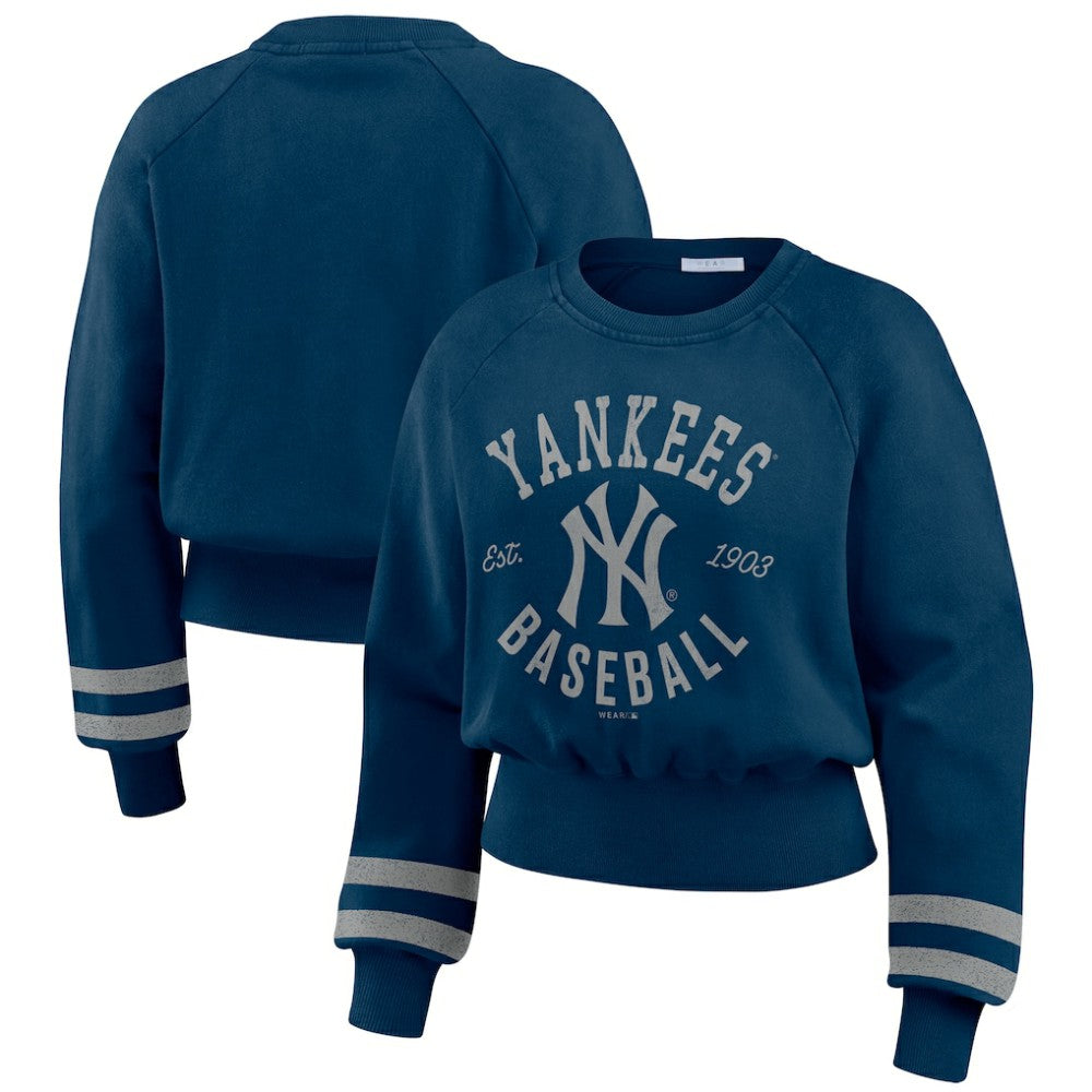 New York Yankees WEAR by Erin Andrews Women's Vintage Washed Cropped Pullover Sweatshirt Sale