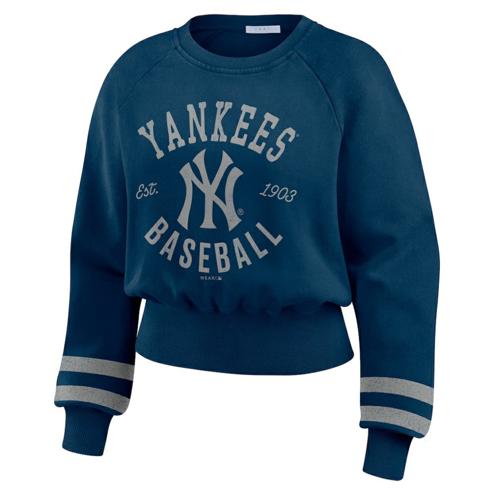 New York Yankees WEAR by Erin Andrews Women's Vintage Washed Cropped Pullover Sweatshirt Sale