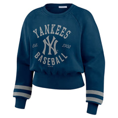 New York Yankees WEAR by Erin Andrews Women's Vintage Washed Cropped Pullover Sweatshirt Sale