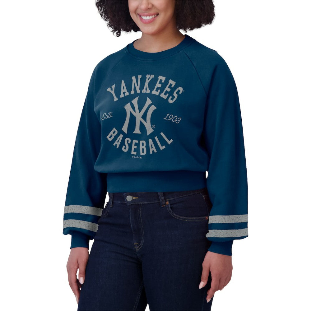 New York Yankees WEAR by Erin Andrews Women's Vintage Washed Cropped Pullover Sweatshirt Sale