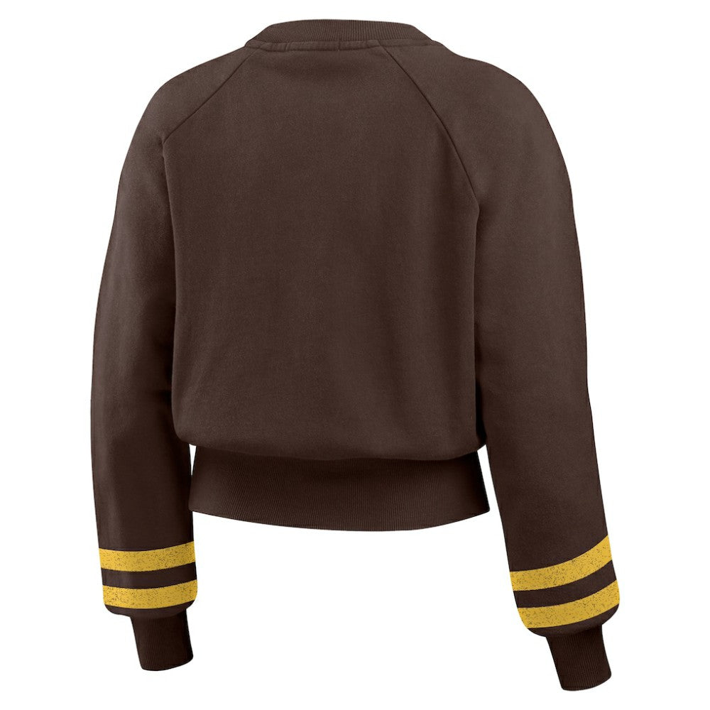 San Diego Padres WEAR by Erin Andrews Women's Vintage Washed Cropped Pullover Sweatshirt Online