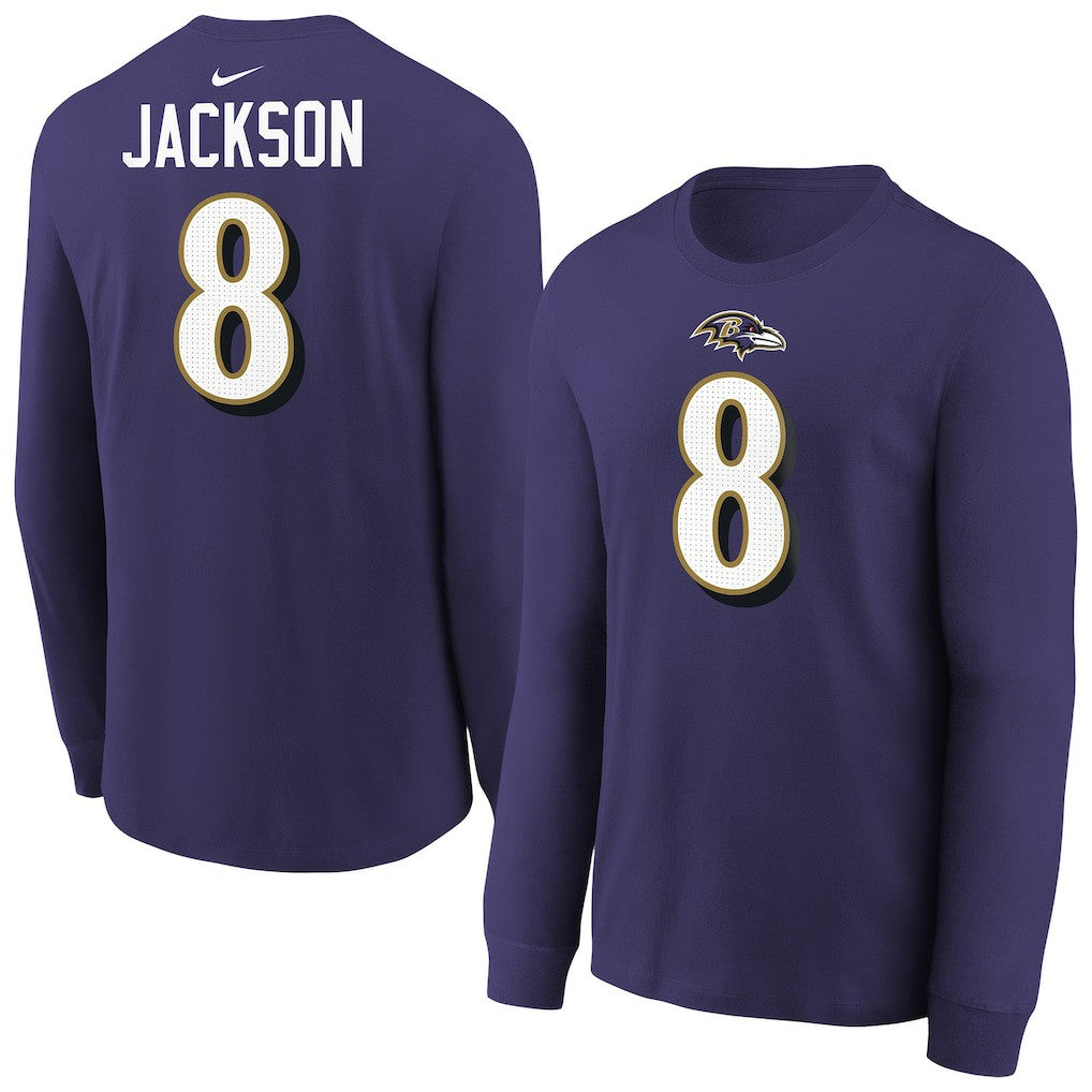 Lamar Jackson Baltimore Ravens Youth Player Name & Number Long Sleeve T-Shirt - Purple - Nike