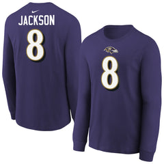 Lamar Jackson Baltimore Ravens Youth Player Name & Number Long Sleeve T-Shirt - Purple - Nike