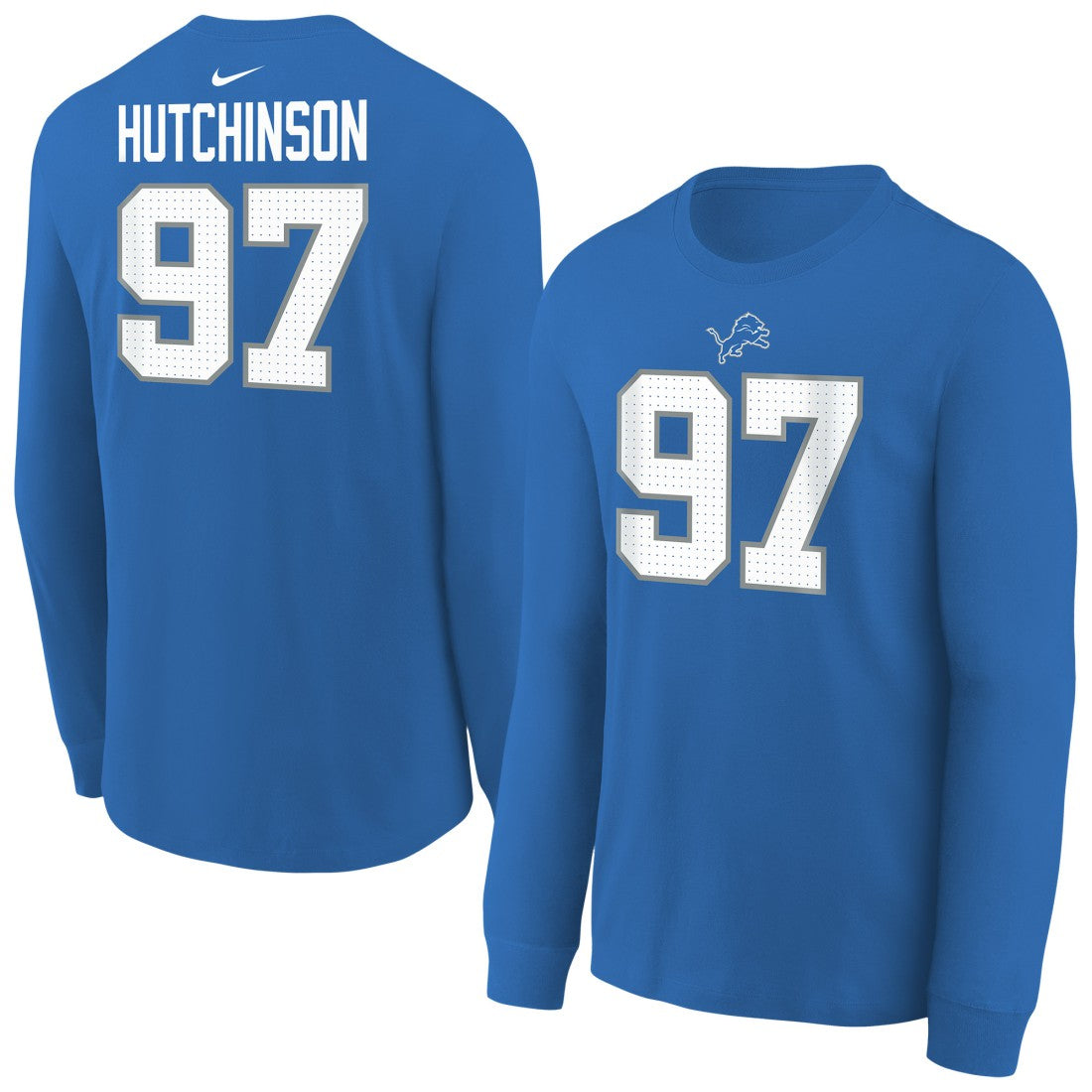 Aidan Hutchinson Detroit Lions Youth Player Name & Number Long Sleeve T-Shirt - Blue - Nike
