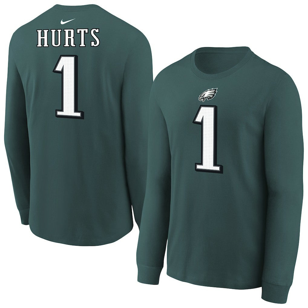 Jalen Hurts Philadelphia Eagles Youth Player Name & Number Long Sleeve T-Shirt - Midnight Green - Nike