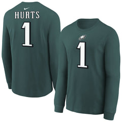 Jalen Hurts Philadelphia Eagles Youth Player Name & Number Long Sleeve T-Shirt - Midnight Green - Nike
