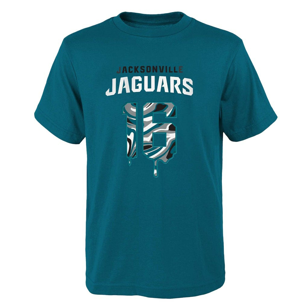 Trevor Lawrence Jacksonville Jaguars Youth Mainliner Drip Player Name & Number T-Shirt - Teal - NFL