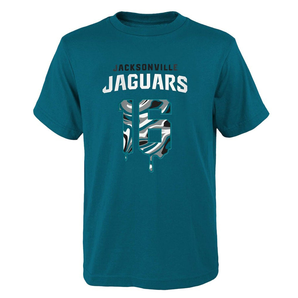 Trevor Lawrence Jacksonville Jaguars Youth Mainliner Drip Player Name & Number T-Shirt - Teal - NFL