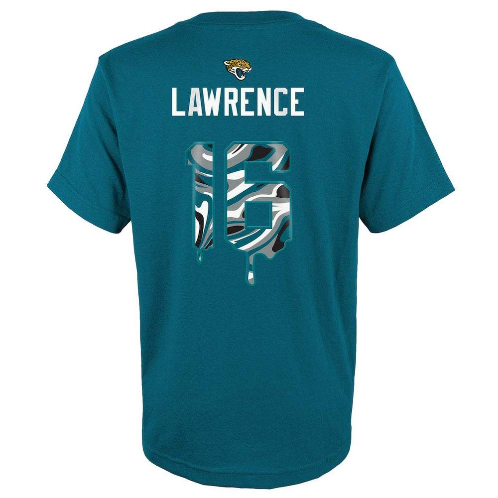 Trevor Lawrence Jacksonville Jaguars Youth Mainliner Drip Player Name & Number T-Shirt - Teal - NFL