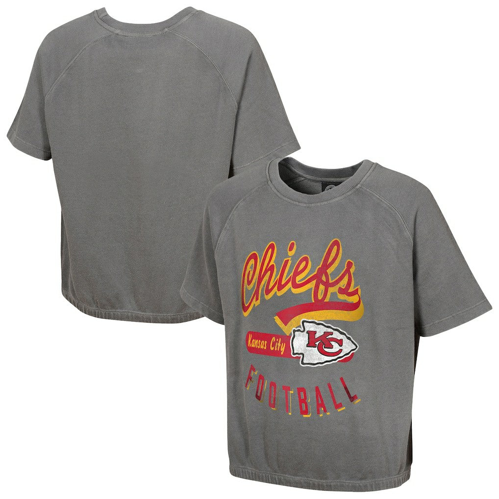 Kansas City Chiefs Women's Mineral Wash Short Sleeve Top - Gray - NFL