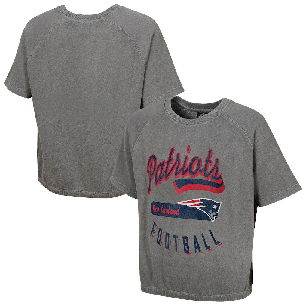 New England Patriots Women's Mineral Wash Short Sleeve Top - Gray - NFL