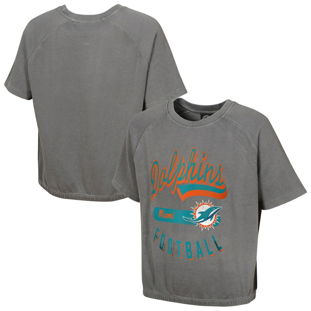Miami Dolphins Women's Mineral Wash Short Sleeve Top - Gray - NFL