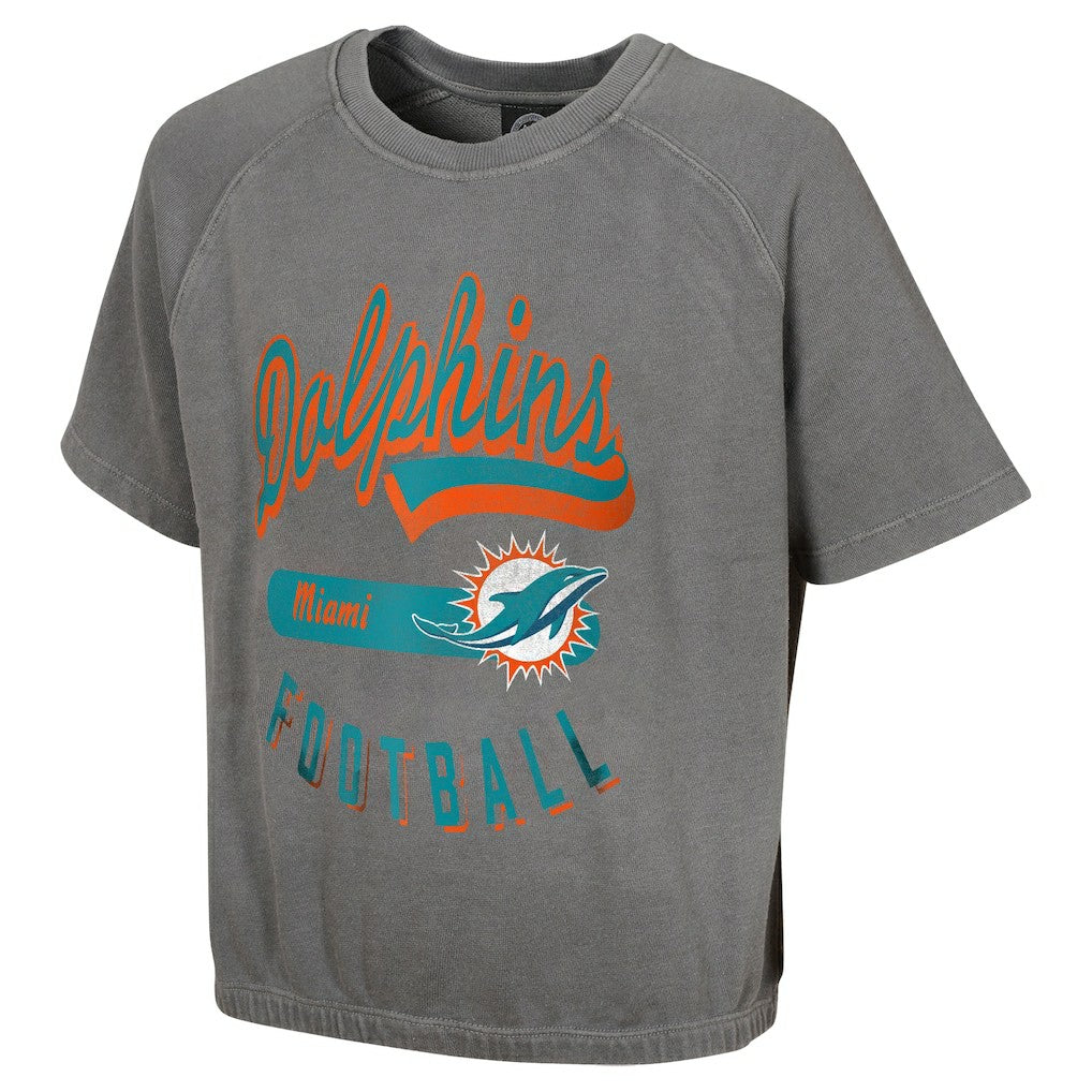 Miami Dolphins Women's Mineral Wash Short Sleeve Top - Gray - NFL