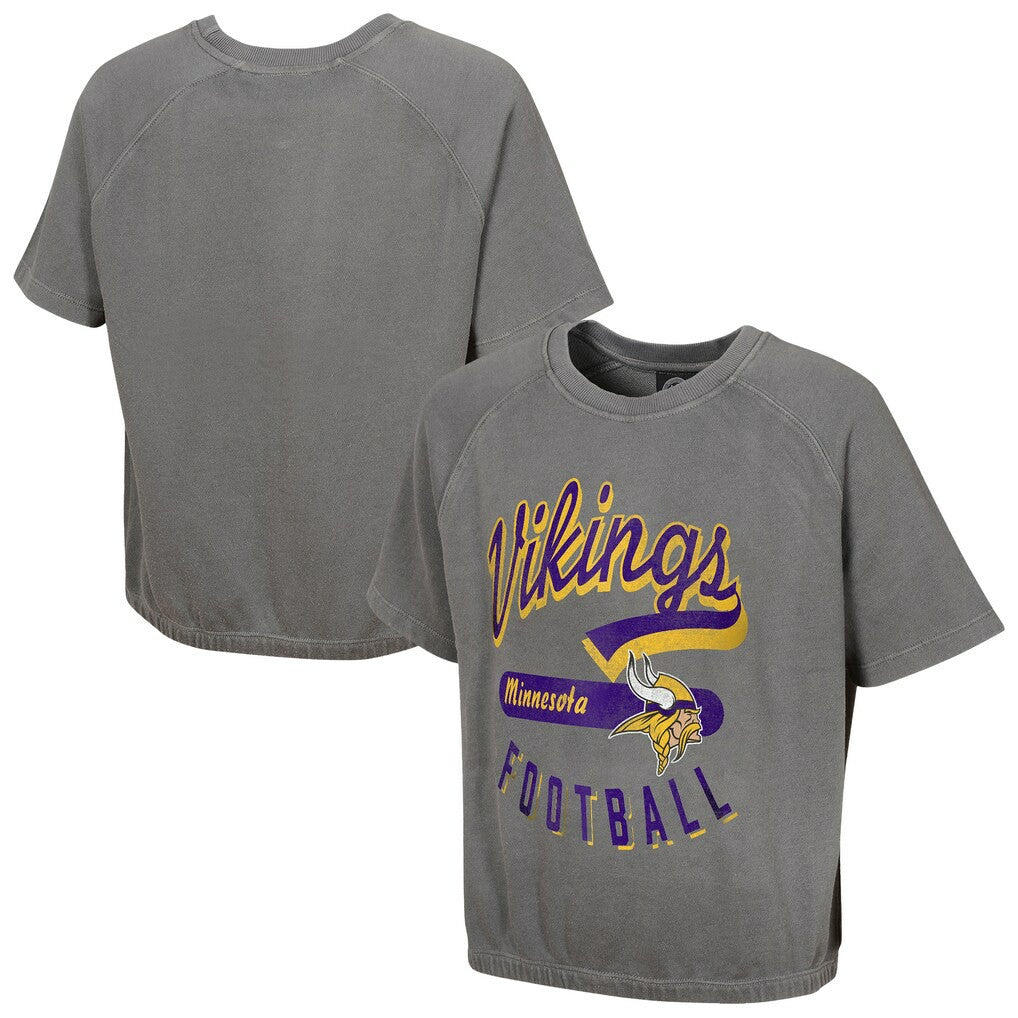 Minnesota Vikings Women's Mineral Wash Short Sleeve Top - Gray - NFL