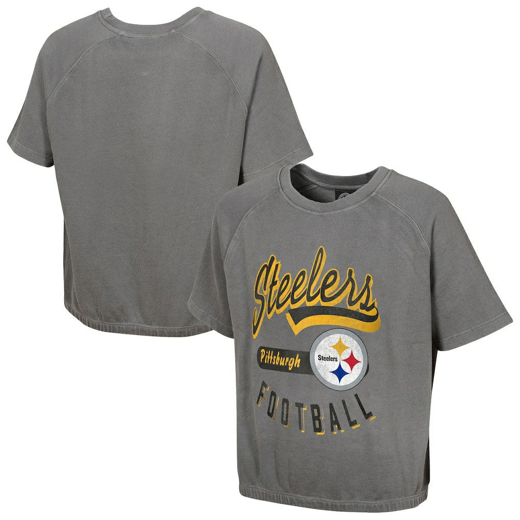Pittsburgh Steelers Women's Mineral Wash Short Sleeve Top - Gray - NFL