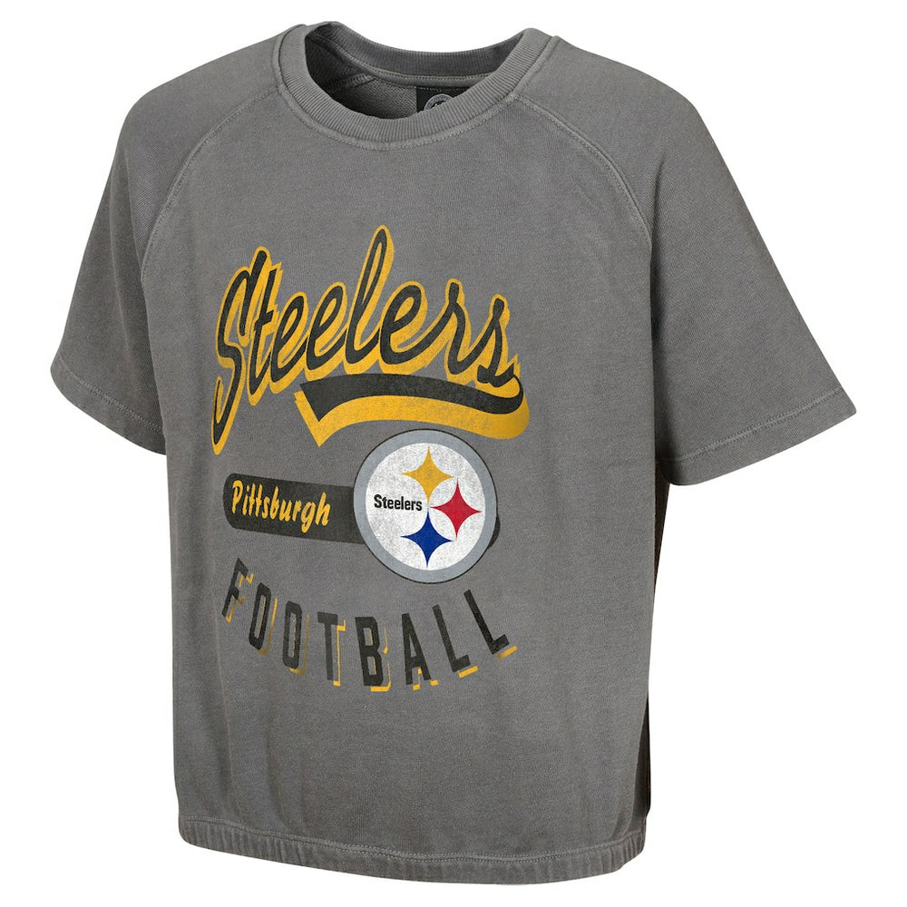 Pittsburgh Steelers Women's Mineral Wash Short Sleeve Top - Gray - NFL