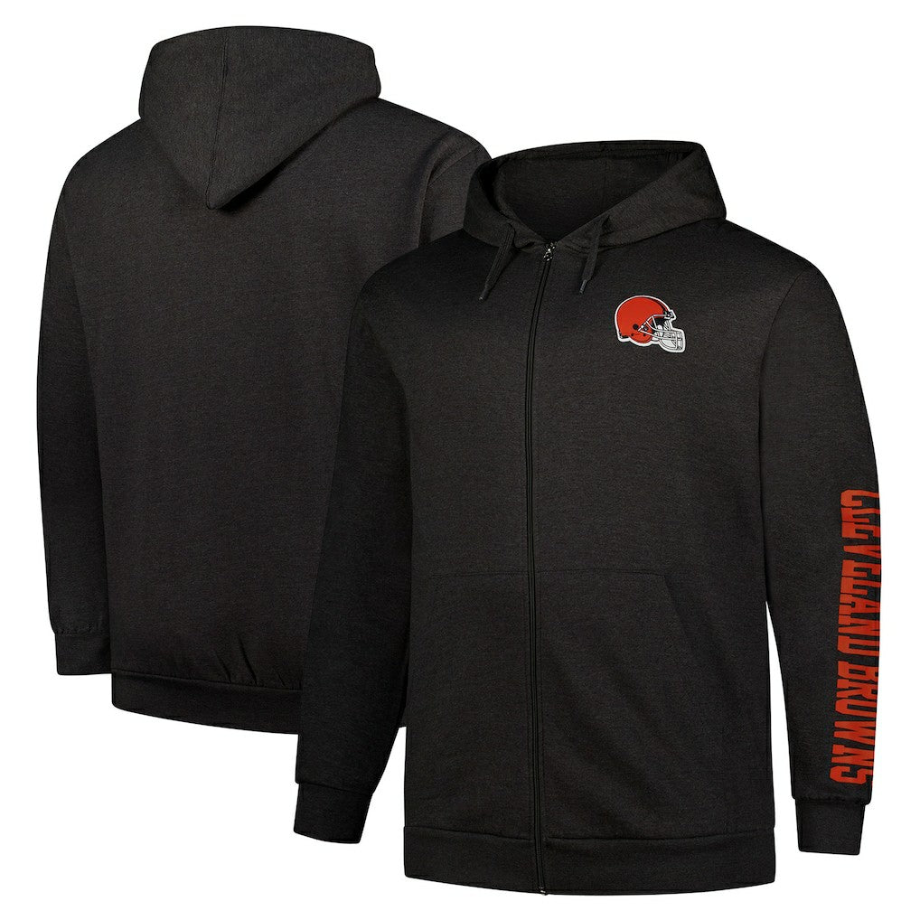 Cleveland Browns Big & Tall Sleeve Hit Full-Zip Hoodie - Heather Charcoal - Fanatics