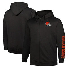 Cleveland Browns Big & Tall Sleeve Hit Full-Zip Hoodie - Heather Charcoal - Fanatics