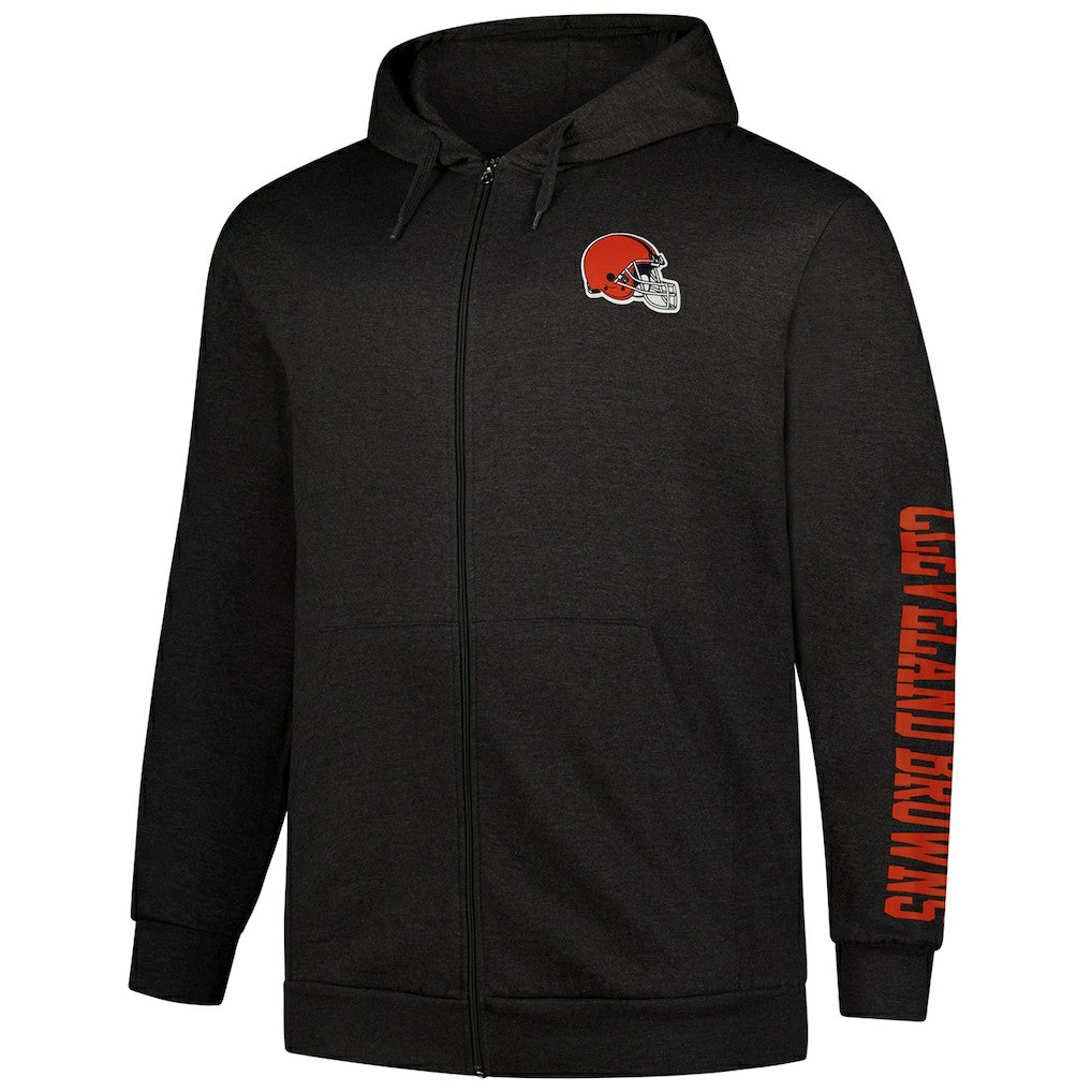 Cleveland Browns Big & Tall Sleeve Hit Full-Zip Hoodie - Heather Charcoal - Fanatics