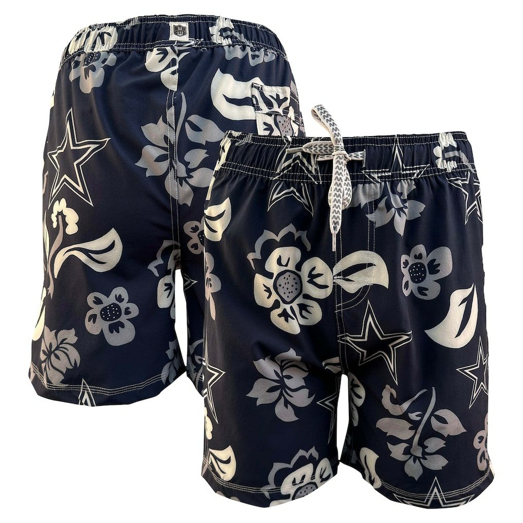 Dallas Cowboys Wes & Willy Youth Floral Volley Swim Trunks - Navy - NFL