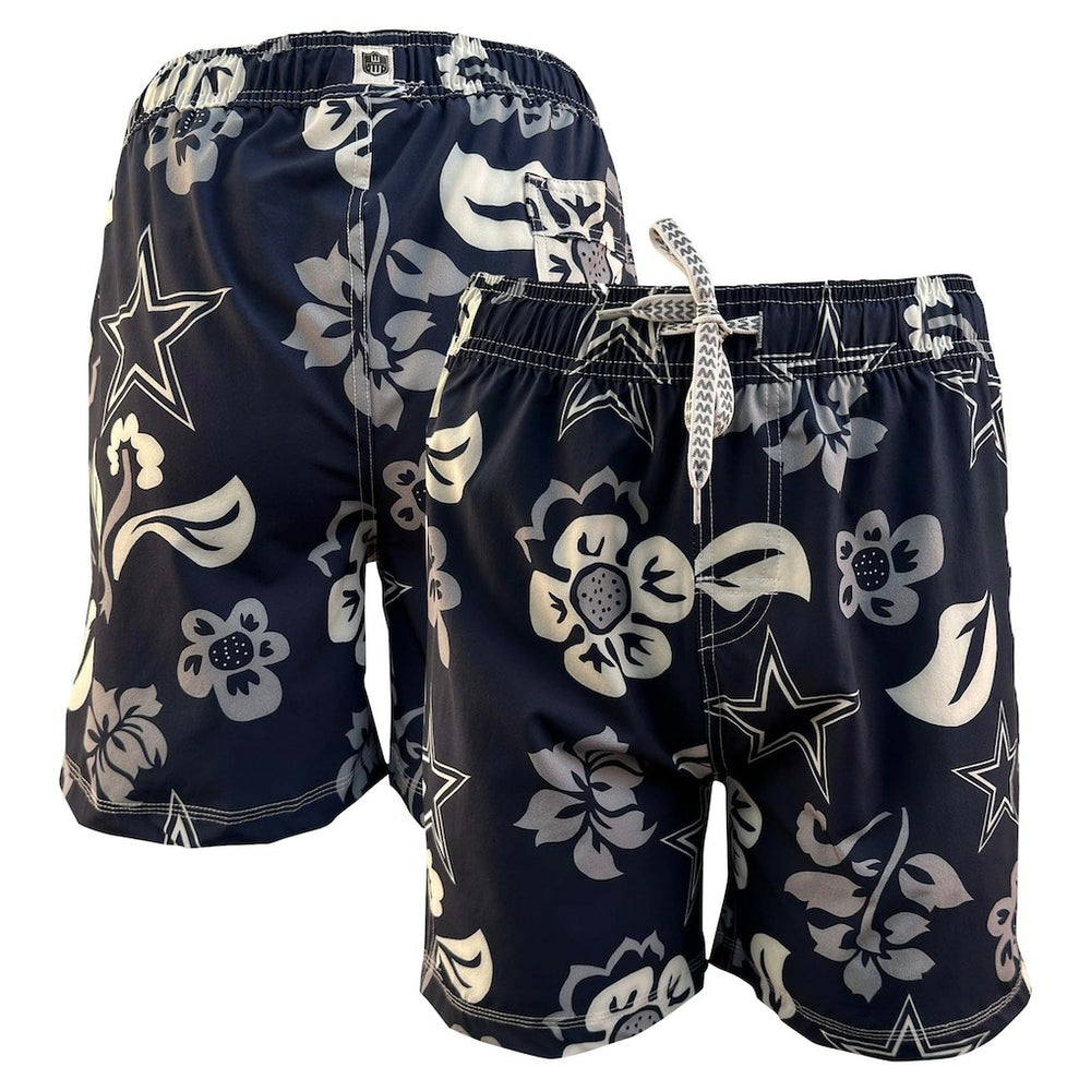 Dallas Cowboys Wes & Willy Youth Floral Volley Swim Trunks - Navy - NFL