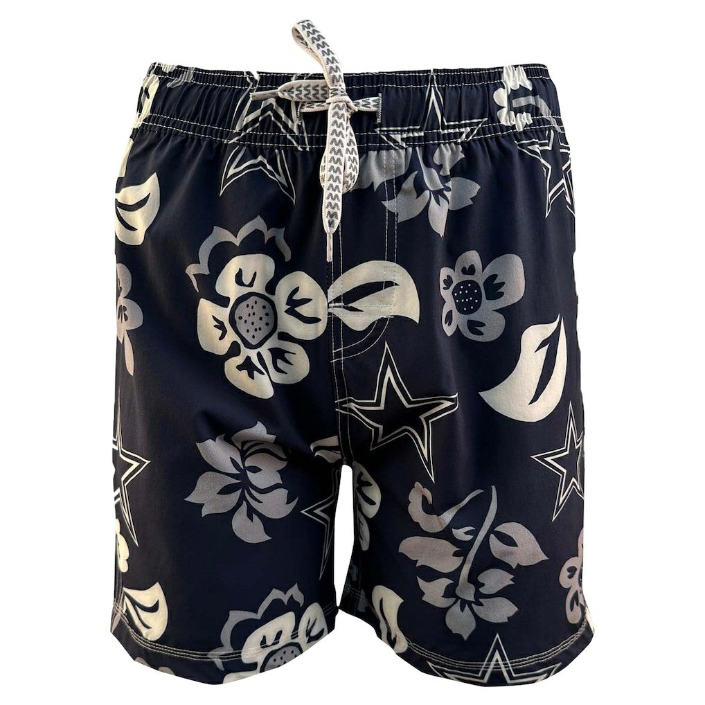 Dallas Cowboys Wes & Willy Youth Floral Volley Swim Trunks - Navy - NFL