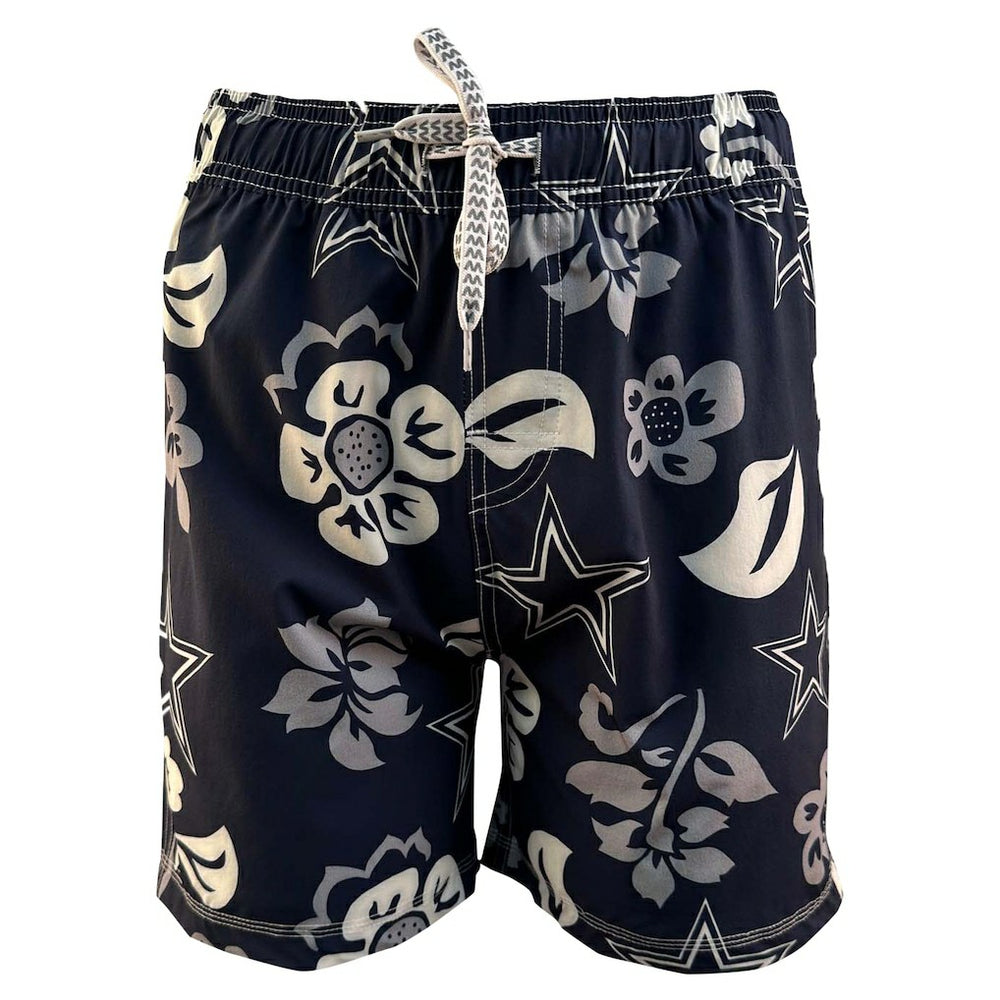 Dallas Cowboys Wes & Willy Youth Floral Volley Swim Trunks - Navy - NFL