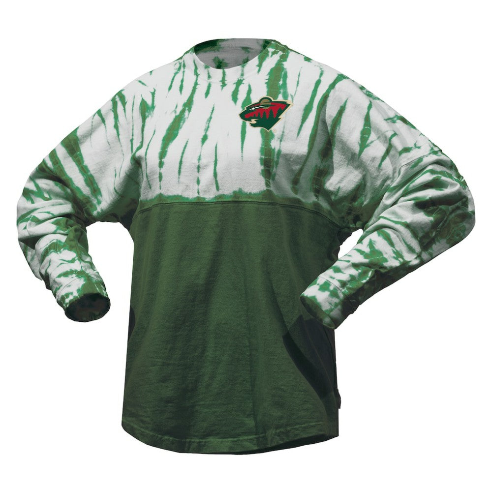 Minnesota Wild Spirit Jersey Unisex Crystal Half Dye Long Sleeve T-Shirt - Green | NHL Lifestyle