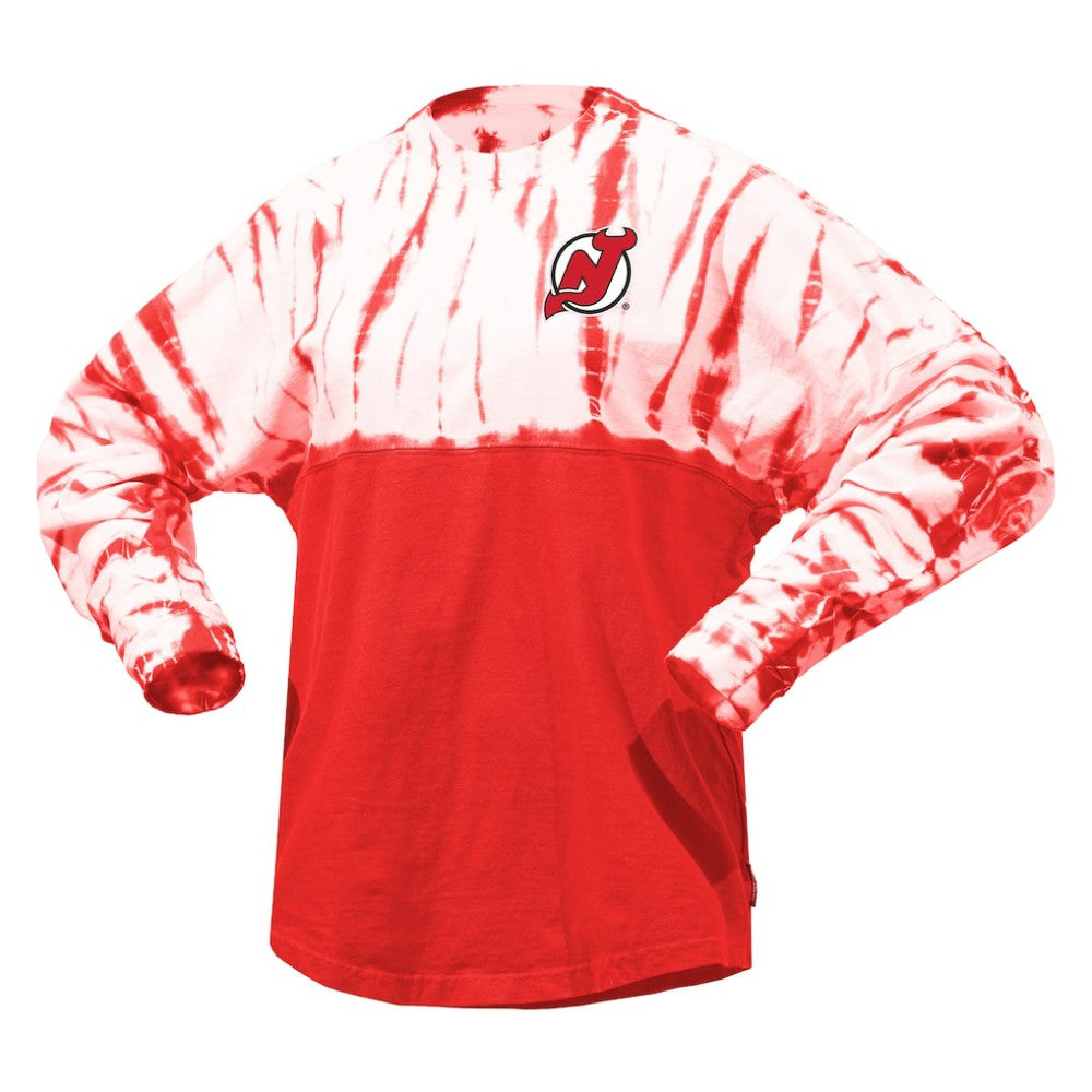 New Jersey Devils Spirit Jersey Unisex Crystal Half Dye Long Sleeve T-Shirt - Red | NHL near me