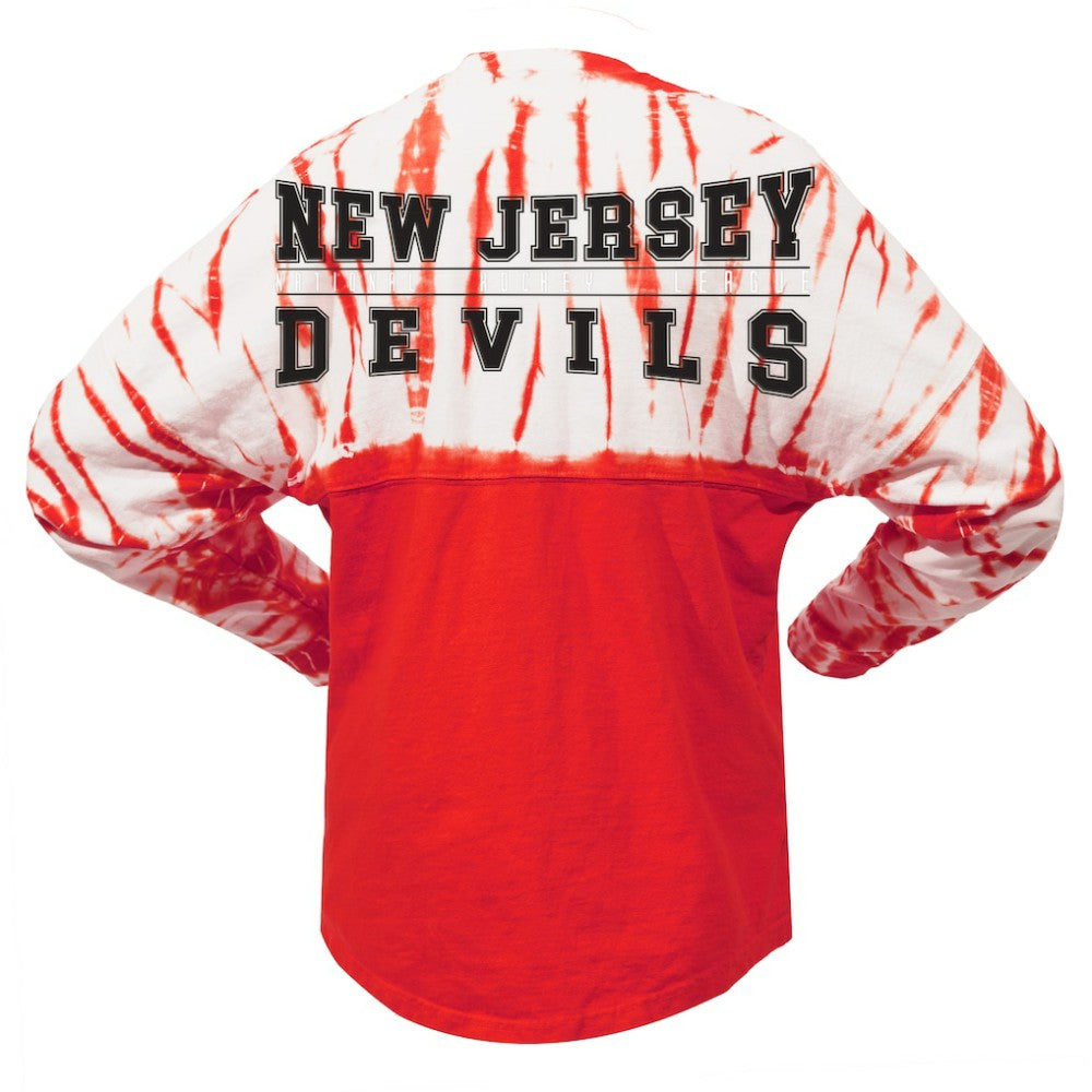 New Jersey Devils Spirit Jersey Unisex Crystal Half Dye Long Sleeve T-Shirt - Red | NHL near me