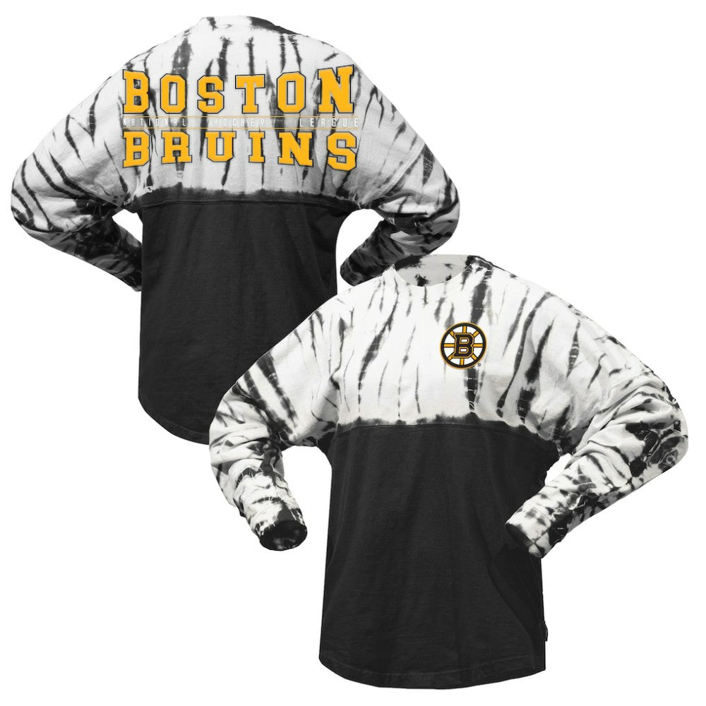 Boston Bruins Spirit Jersey Unisex Crystal Half Dye Long Sleeve T-Shirt - Black | NHL Clearance