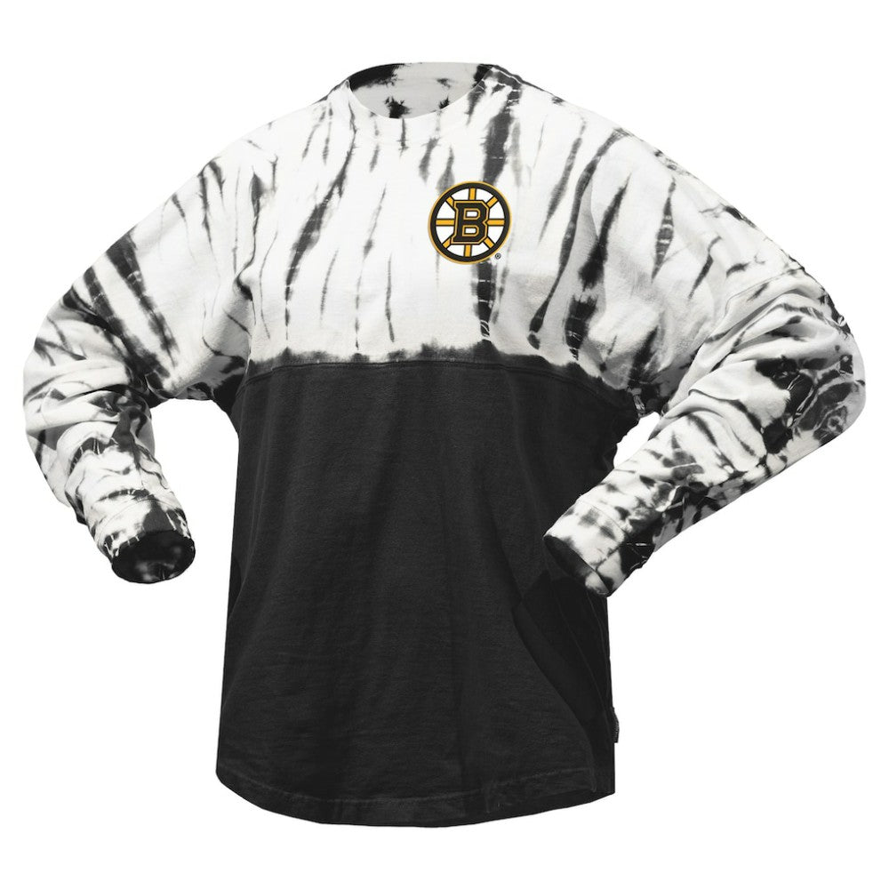 Boston Bruins Spirit Jersey Unisex Crystal Half Dye Long Sleeve T-Shirt - Black | NHL Clearance