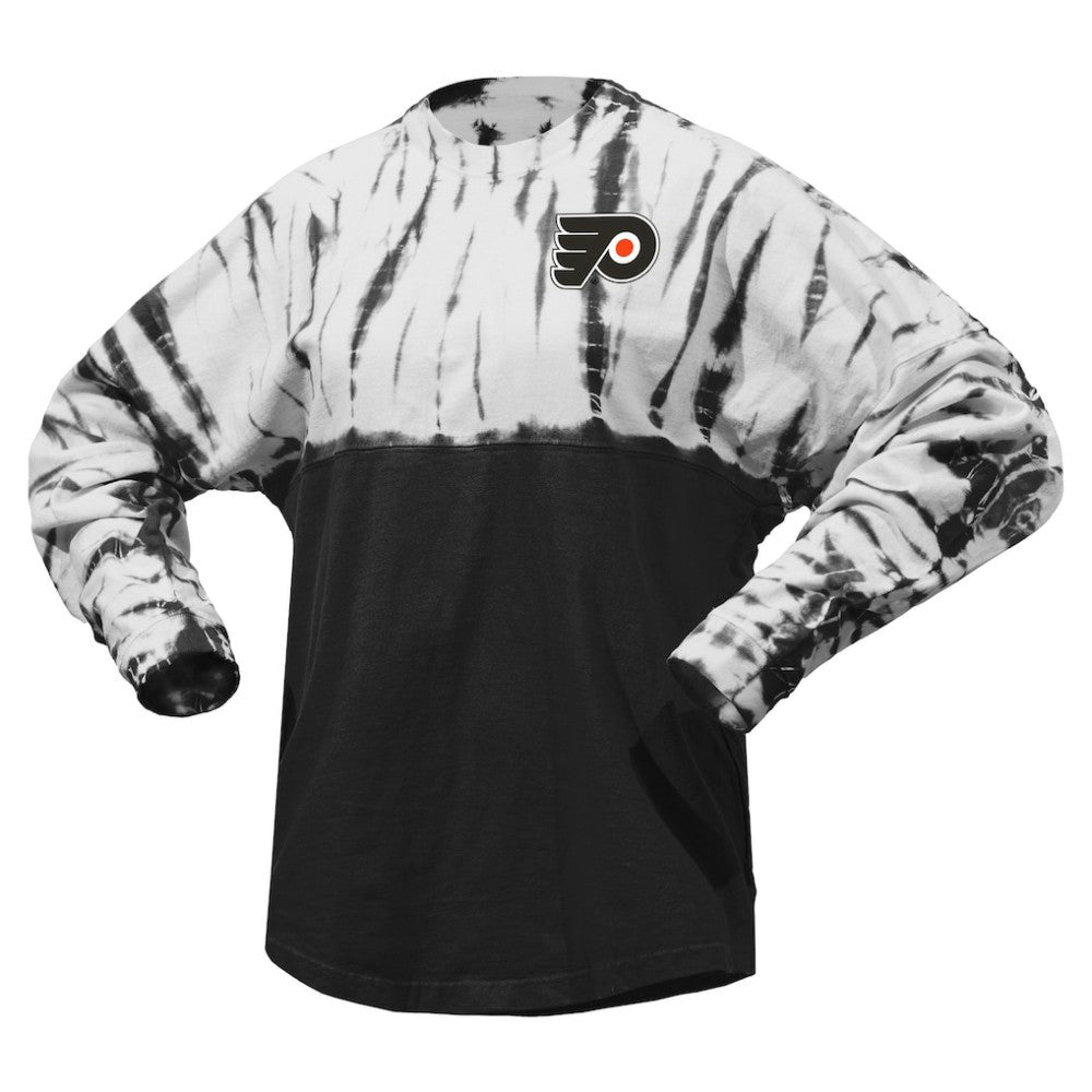 Philadelphia Flyers Spirit Jersey Unisex Crystal Half Dye Long Sleeve T-Shirt - Black | NHL Lifestyle