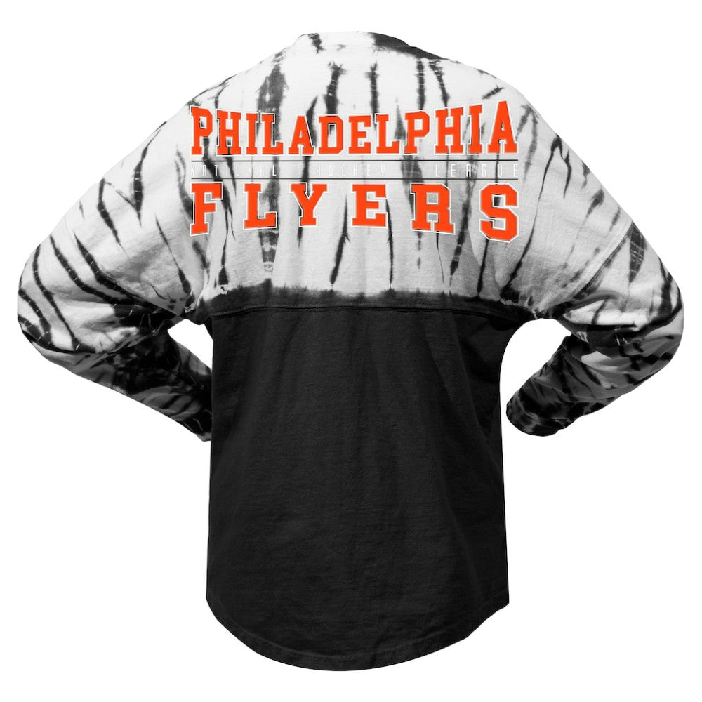 Philadelphia Flyers Spirit Jersey Unisex Crystal Half Dye Long Sleeve T-Shirt - Black | NHL Lifestyle