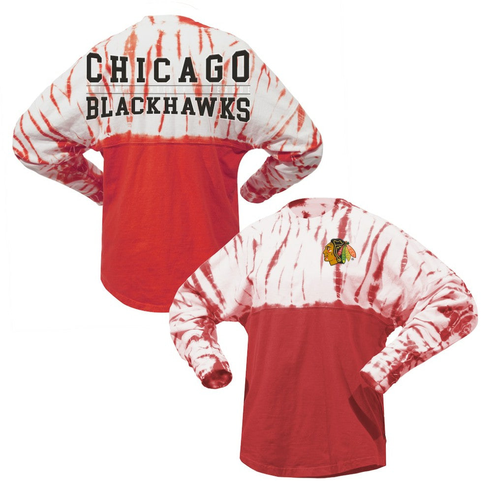 Chicago Blackhawks Spirit Jersey Unisex Crystal Half Dye Long Sleeve T-Shirt - Red | NHL sale