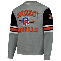 Cincinnati Bengals All Over 4.0 Vintage Logo Pullover Sweatshirt - Heather Gray - Mitchell & Ness