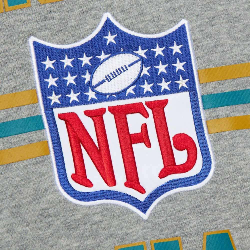 Jacksonville Jaguars All Over 4.0 Vintage Logo Pullover Sweatshirt - Heather Gray - Mitchell & Ness