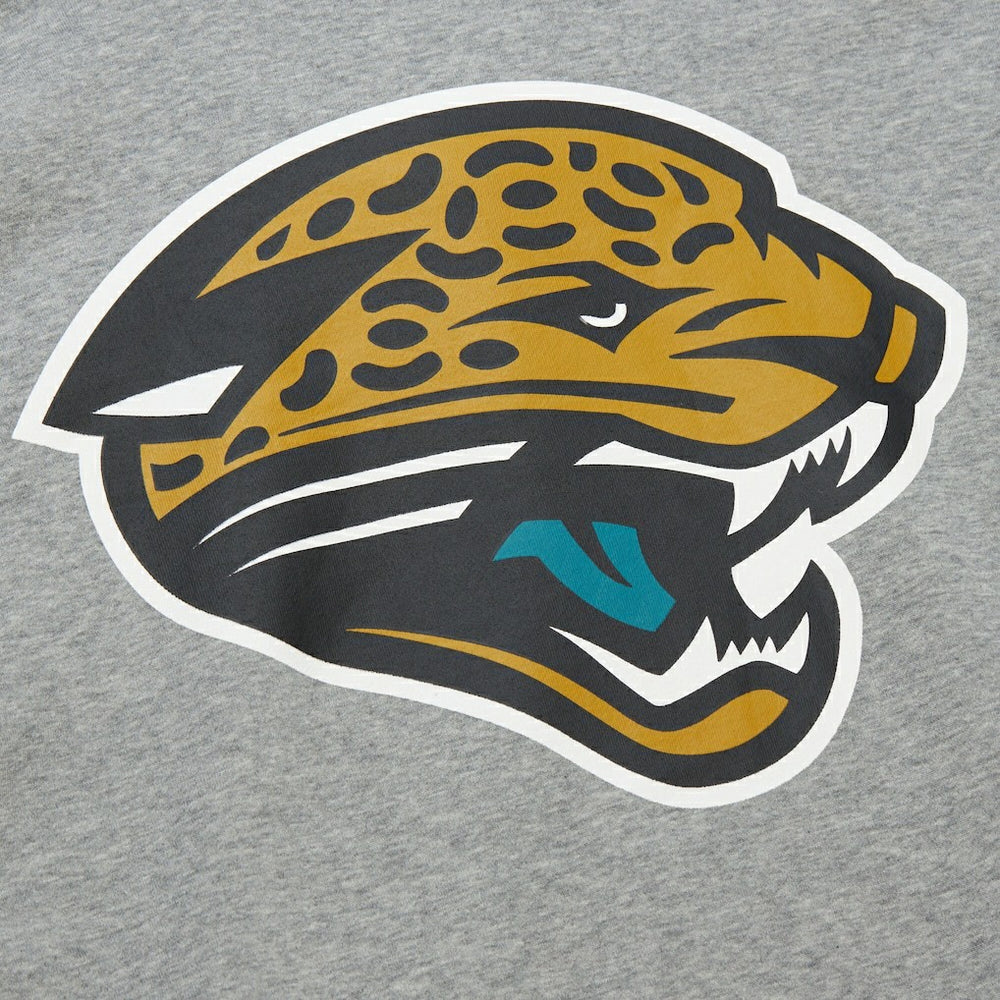Jacksonville Jaguars All Over 4.0 Vintage Logo Pullover Sweatshirt - Heather Gray - Mitchell & Ness