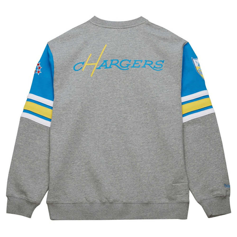 Los Angeles Chargers All Over 4.0 Vintage Logo Pullover Sweatshirt - Heather Gray - Mitchell & Ness