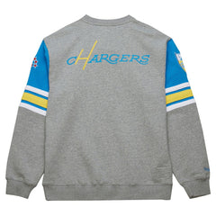 Los Angeles Chargers All Over 4.0 Vintage Logo Pullover Sweatshirt - Heather Gray - Mitchell & Ness