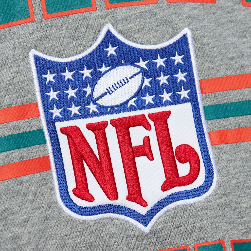 Miami Dolphins All Over 4.0 Vintage Logo Pullover Sweatshirt - Heather Gray - Mitchell & Ness