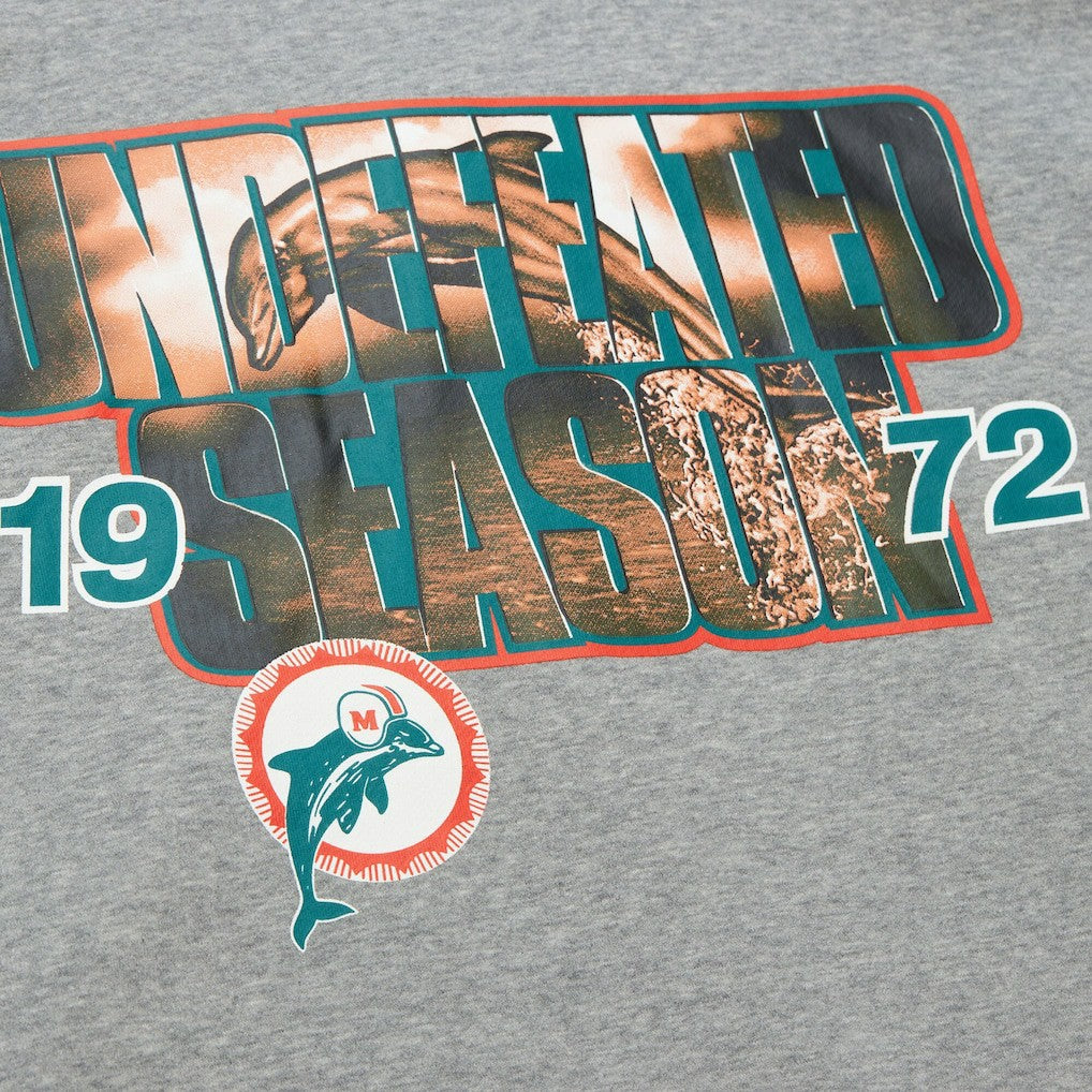 Miami Dolphins All Over 4.0 Vintage Logo Pullover Sweatshirt - Heather Gray - Mitchell & Ness