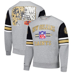 New Orleans Saints All Over 4.0 Vintage Logo Pullover Sweatshirt - Heather Gray - Mitchell & Ness